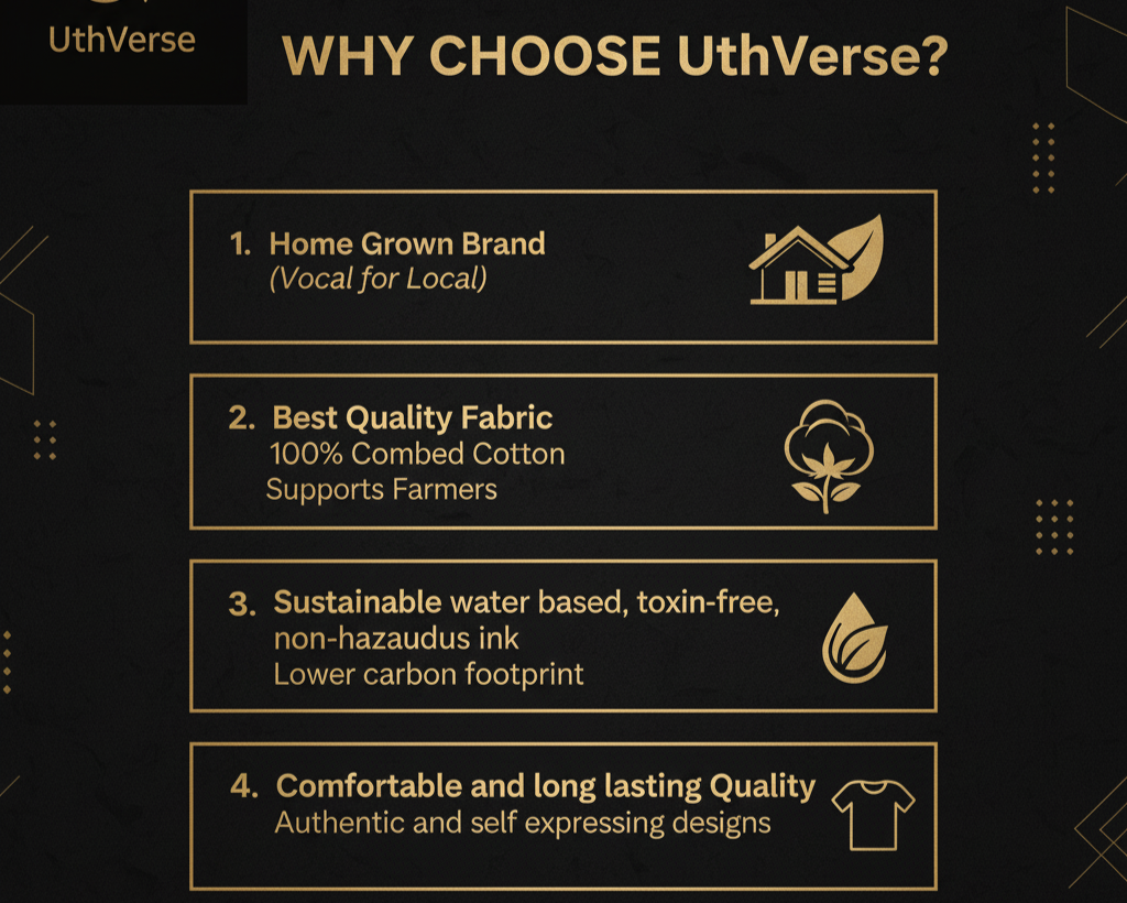 Promotional graphic for UthVerse with reasons to choose their brand on a black background.