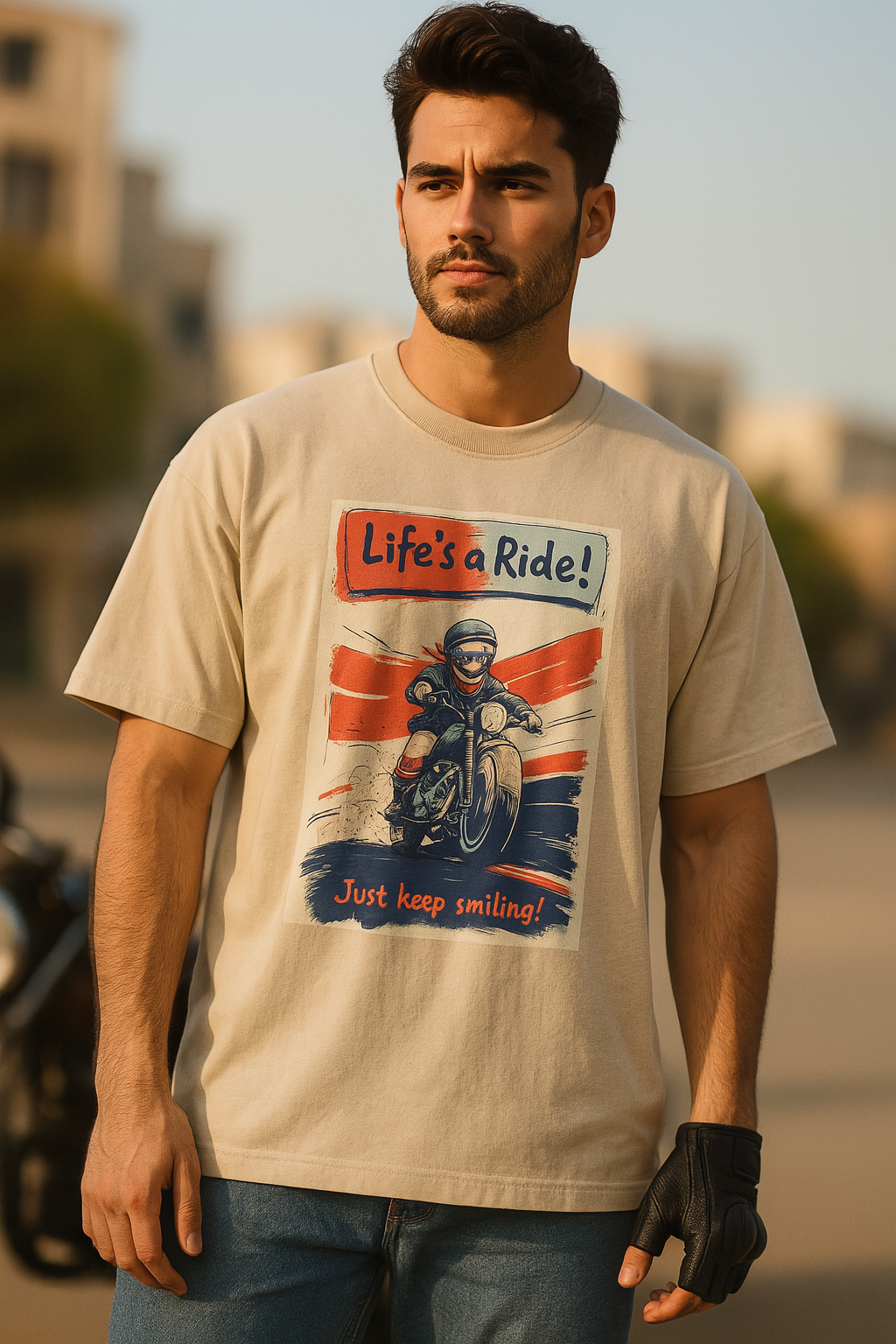 "Life's a Ride" Vintage Tee, The smiling Rider Graphic Tee