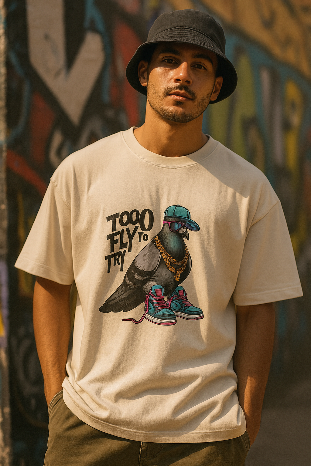 "Too Fly To Try" Graphic Tee, The Hip-Hop Pigeon Tee